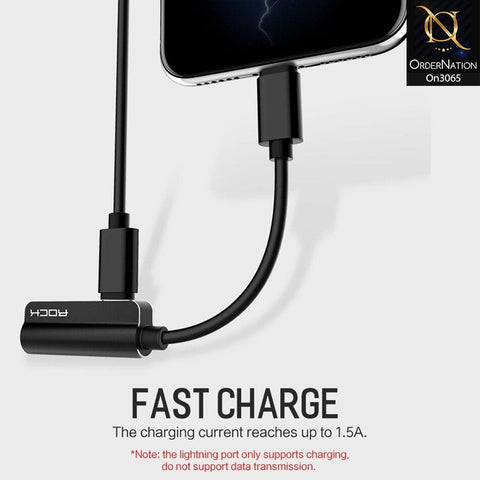 Black - Rock Lightning Metal Charge & Audio 2 in 1 Adapter For iPhones