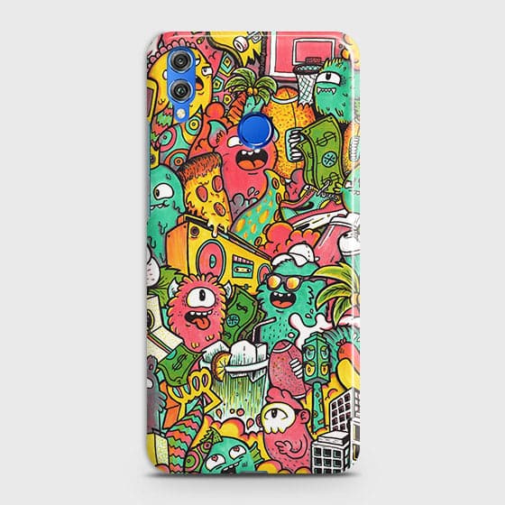 Huawei Honor 8X Cover - Matte Finish - Candy Colors Trendy Sticker Collage Printed Hard Case with Life Time Colors Guarantee