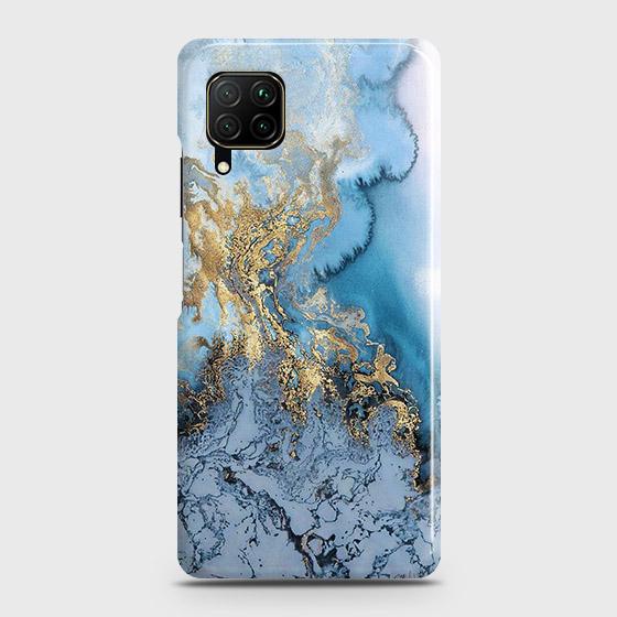 Huawei Nova 7i Cover - Trendy Golden & Blue Ocean Marble Printed Hard Case with Life Time Colors Guarantee