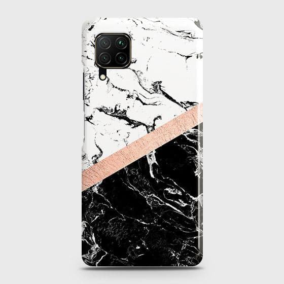 Huawei Nova 7i Cover - Black & White Marble With Chic RoseGold Strip Case with Life Time Colors Guarantee B (38) 1