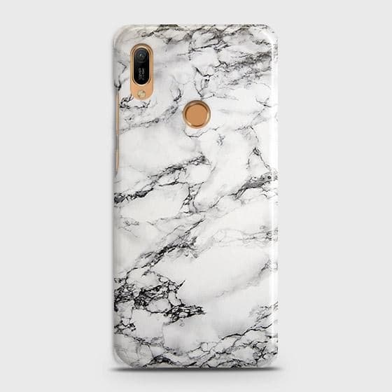 Huawei Y6 2019 Cover - Matte Finish - Trendy Mysterious White Marble Printed Hard Case with Life Time Colors Guarantee