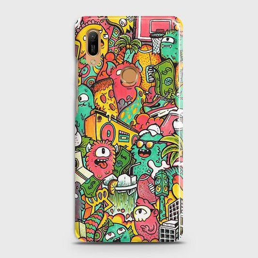 Huawei Y6 2019 Cover - Matte Finish - Candy Colors Trendy Sticker Collage Printed Hard Case with Life Time Colors Guarantee