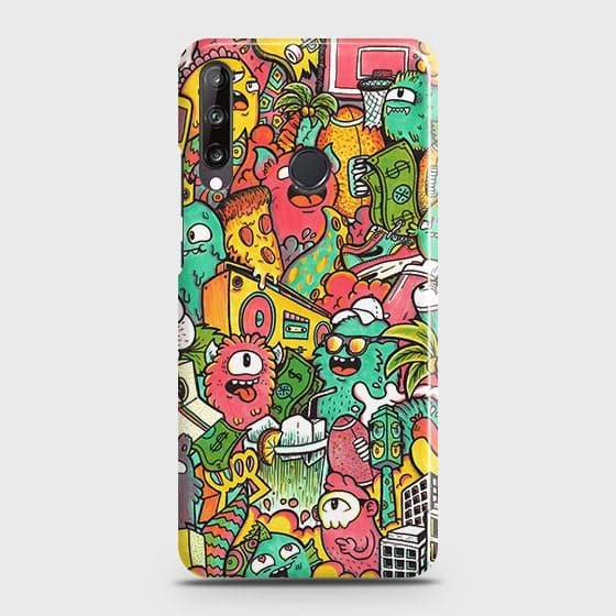 Huawei Y7p Cover - Matte Finish - Candy Colors Trendy Sticker Collage Printed Hard Case with Life Time Colors Guarantee