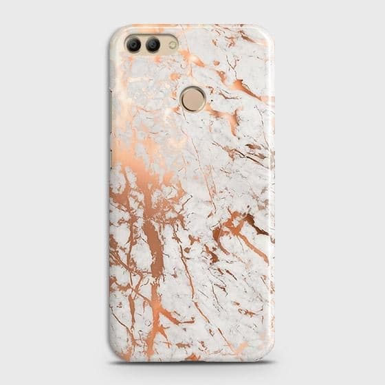 Huawei Y9 2018 Cover - In Chic Rose Gold Chrome Style Printed Hard Case with Life Time Colors Guarantee