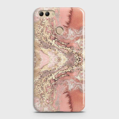 Huawei Y9 2018 Cover - Trendy Chic Rose Gold Marble Printed Hard Case with Life Time Colors Guarantee