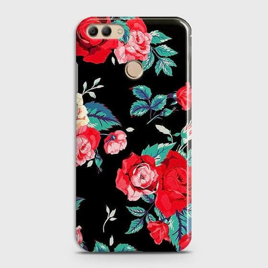 Huawei Y9 2018 Cover - Luxury Vintage Red Flowers Printed Hard Case with Life Time Colors Guarantee