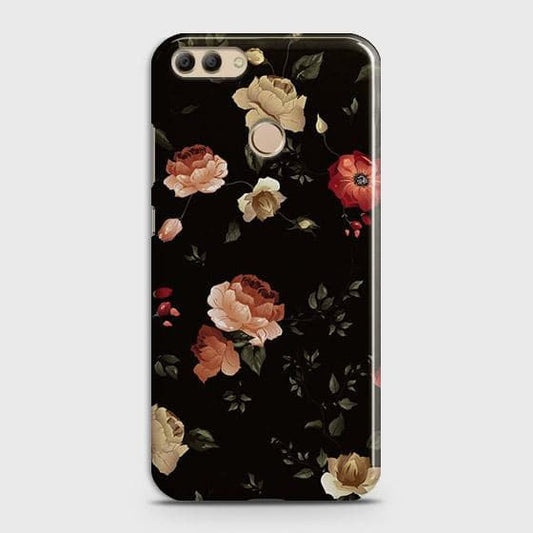 Huawei Y9 2018 Cover - Matte Finish - Dark Rose Vintage Flowers Printed Hard Case with Life Time Colors Guarantee