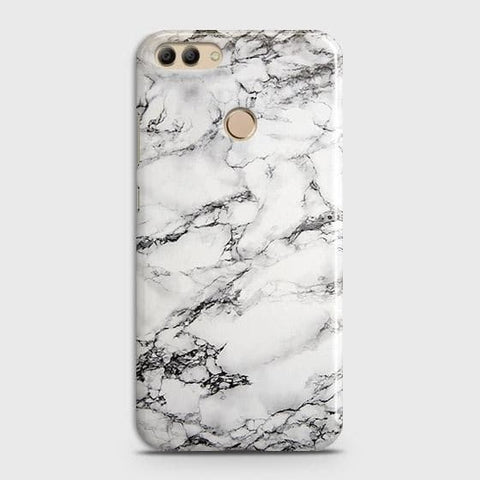 Huawei Y9 2018 Cover - Matte Finish - Trendy Mysterious White Marble Printed Hard Case with Life Time Colors Guarantee (Fast Delivery)