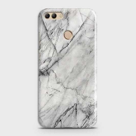 Huawei Y9 2018 Cover - Matte Finish - Trendy White Marble Printed Hard Case with Life Time Colors Guarantee