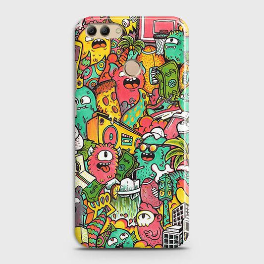 Huawei Y9 2018 Cover - Matte Finish - Candy Colors Trendy Sticker collage Printed Hard Case with Life Time Colors Guarantee