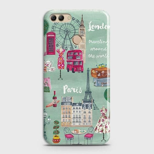 Huawei Y9 2018 Cover - Matte Finish - London, Paris, New York ModernPrinted Hard Case with Life Time Colors Guarantee