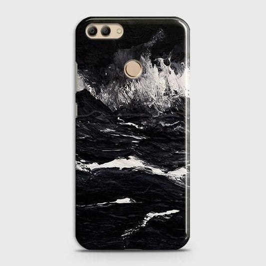 Huawei Y9 2018 Cover - Black Ocean Marble Trendy Printed Hard Case with Life Time Colors Guarantee