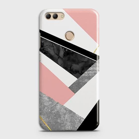 Huawei Y9 2018 Cover - Matte Finish - Geometric Luxe Marble Trendy Printed Hard Case with Life Time Colors Guarantee