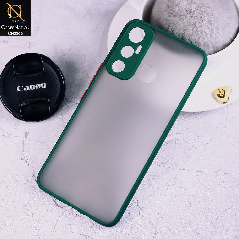 Infinix Hot 11 Cover - Green - New Semi Tranparent Color Borders Matte Hard PC Protective Case