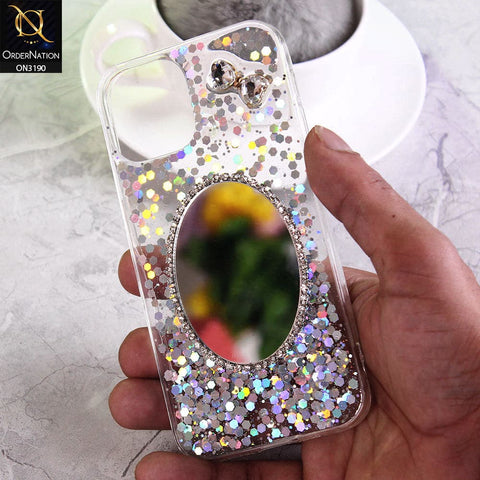 iPhone 11 Pro Max Cover - Silver - Shiny Diamond Makeup Mirror Buling Crystal Bow Glitter Soft Case -  Glitter Does Not Move