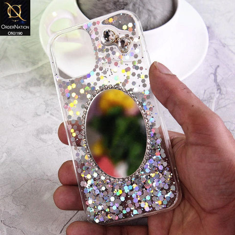 iPhone 12 Pro Cover - Silver - Shiny Diamond Makeup Mirror Buling Crystal Bow Glitter Soft Case -  Glitter Does Not Move