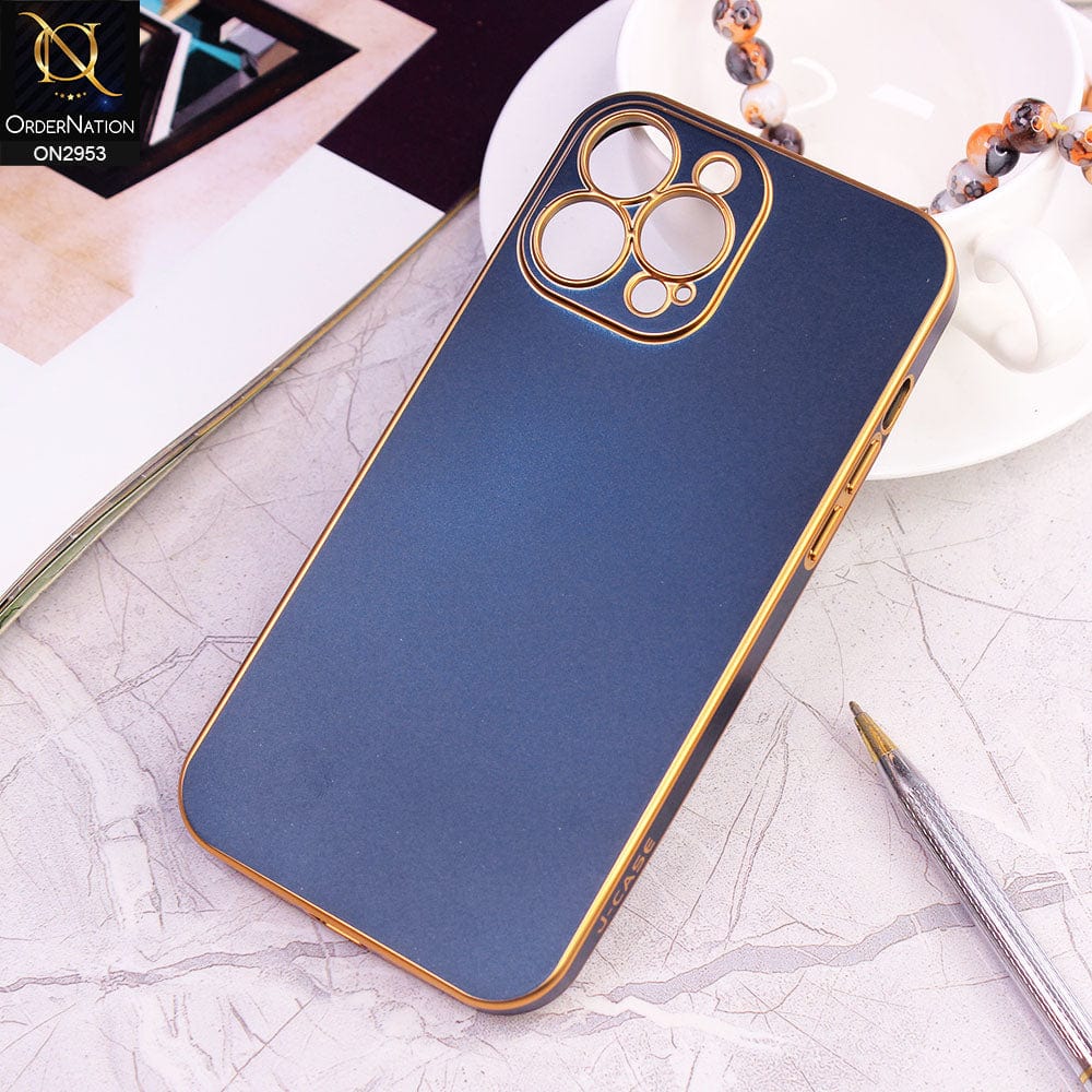 iPhone 13 Pro Max Cover - Blue - Soft Gold Plated Color Borders Camera Protection Back Case