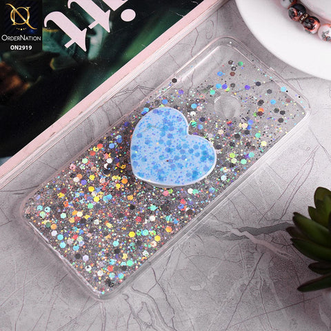 Infinix Hot 8 Lite Cover - Design1 - Shiny Fancy Glitter Case with Heart Mobile Holder - Glitter Does Not Move