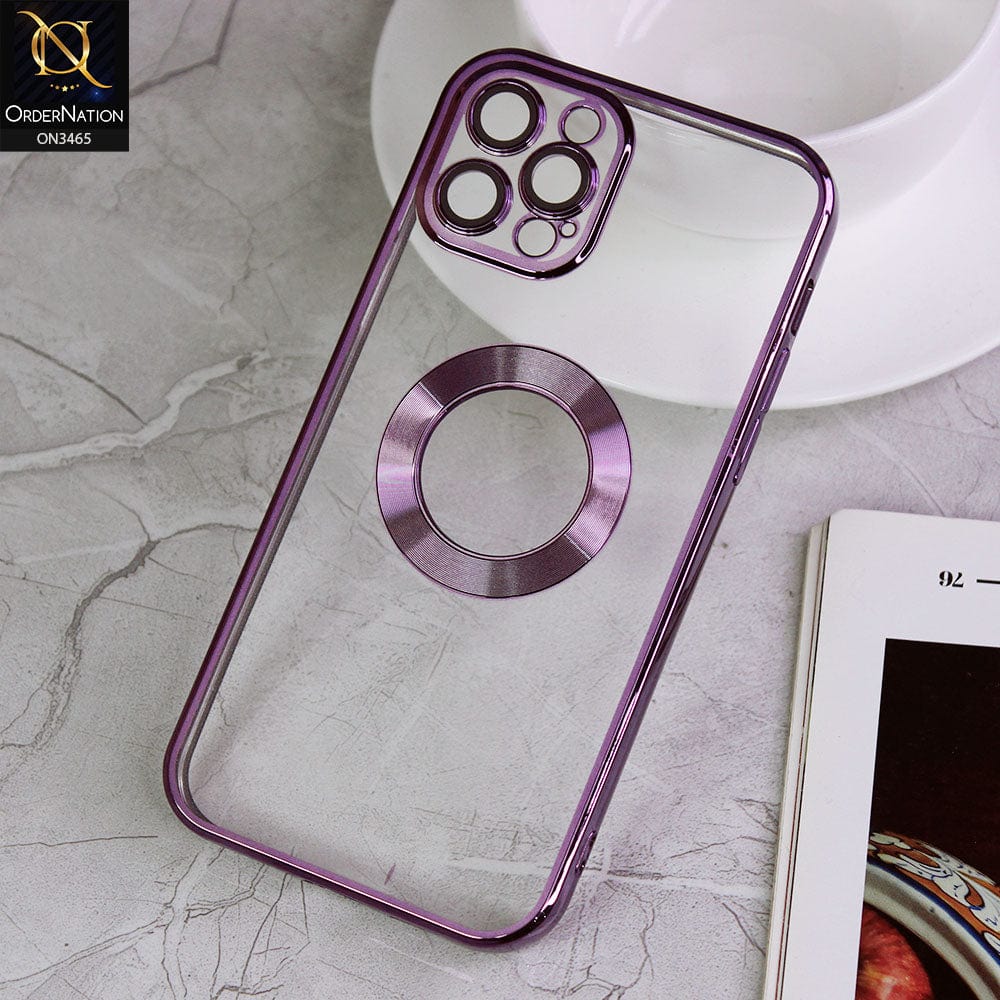 iPhone 12 Pro Cover - Purple - Soft Color Borders Logo Hole With Camera Protection Clear Back Case