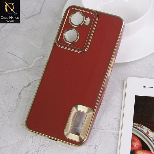 Oppo A77 4G 2022 Cover - Maroon -All New Electroplating Borders With Logo Hole Protective Soft Silicon Case