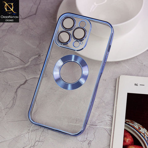 iPhone 14 Pro  Cover  - Blue - Soft Color Borders Logo Hole With Camera Protection Clear Back Case