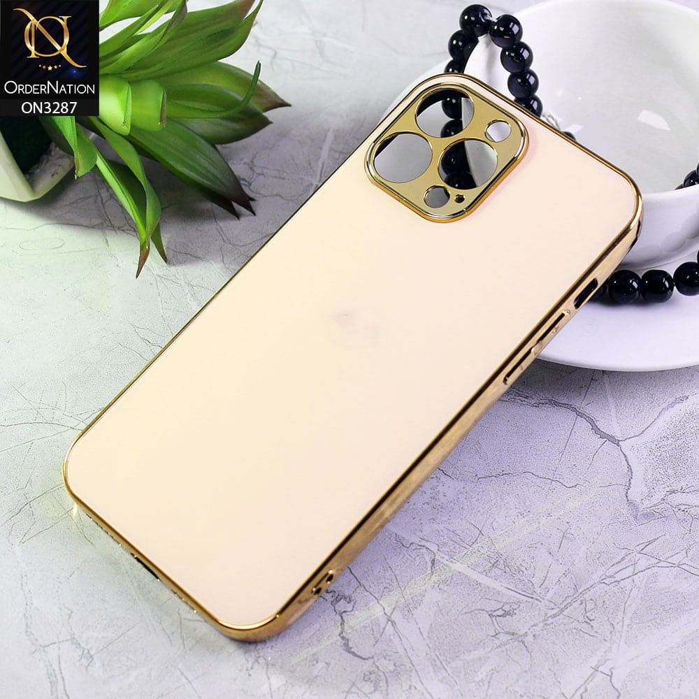 iPhone 13 Pro Max Cover - Golden - Shiny Tempered Glass Camera Protection Soft Case