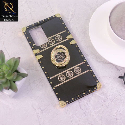 Oppo F19 Cover - Design 1 - 3D illusion Gold Flowers Soft Trunk Case With Ring Holder