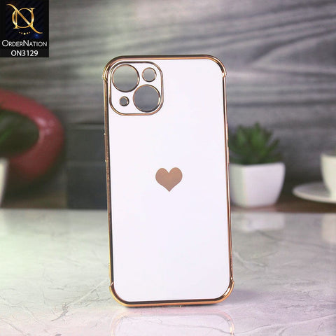 iPhone 13 Cover - White - Electroplated Love Heart Soft Shiny Case