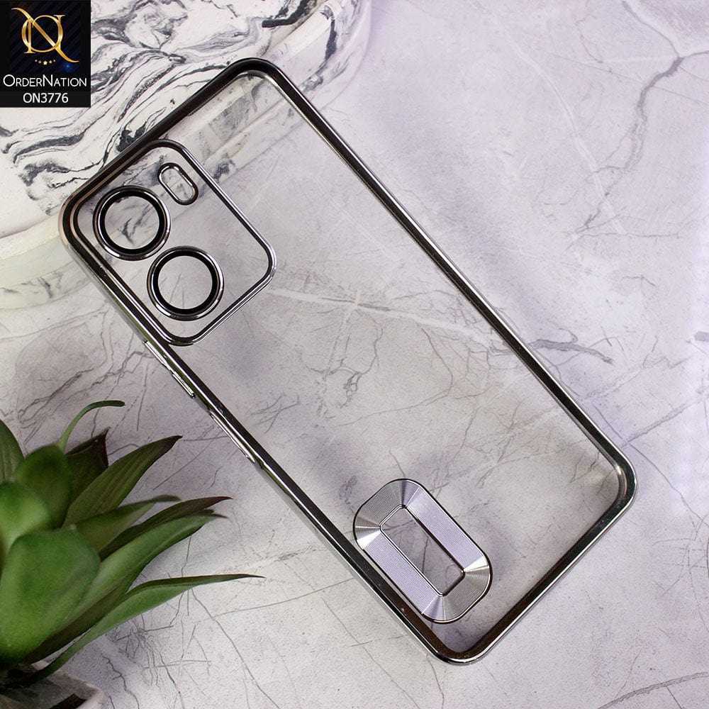 Vivo Y02s Cover - Silver - Electroplating Borders Logo Hole Camera Lens Protection Soft Silicone Case