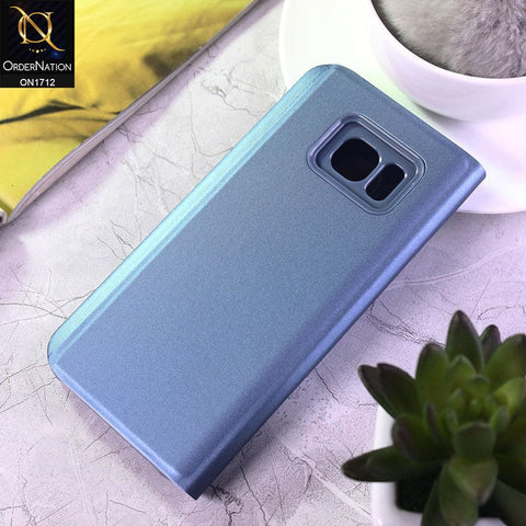 Samsung Galaxy S7 Edge Cover - Blue - New Luxury Mirror View QR Flip Book Case