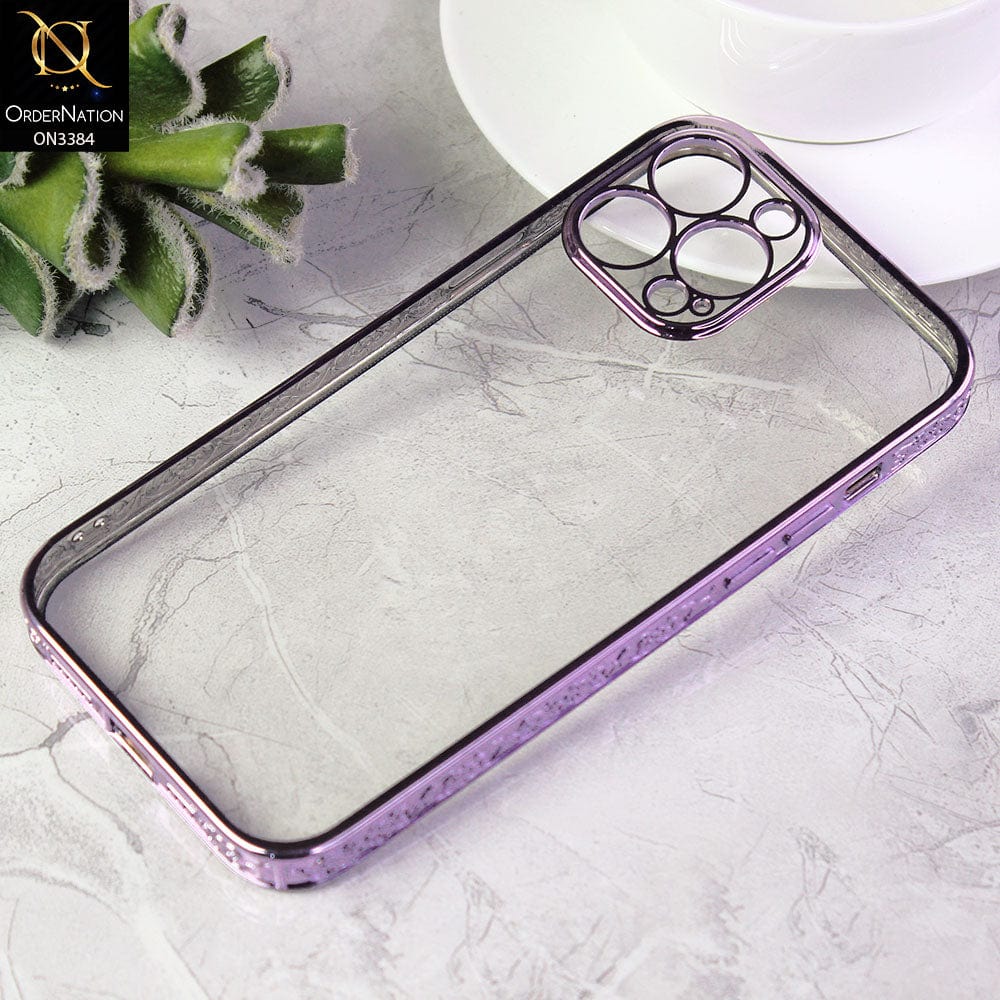 iPhone 13 Pro Max Cover - Purple - New Electroplated Shiny Borders Soft TPU Camera Protection Clear Case