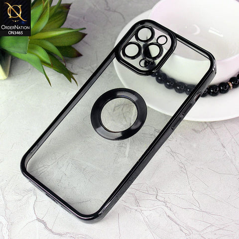 iPhone 12 Pro Max Cover - Black - Soft Color Borders Logo Hole With Camera Protection Clear Back Case