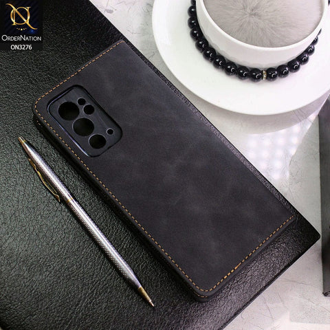 OnePlus 9RT 5G Cover - Black - ONation Business Flip Series - Premium Magnetic Leather Wallet Flip book Card Slots Soft Case