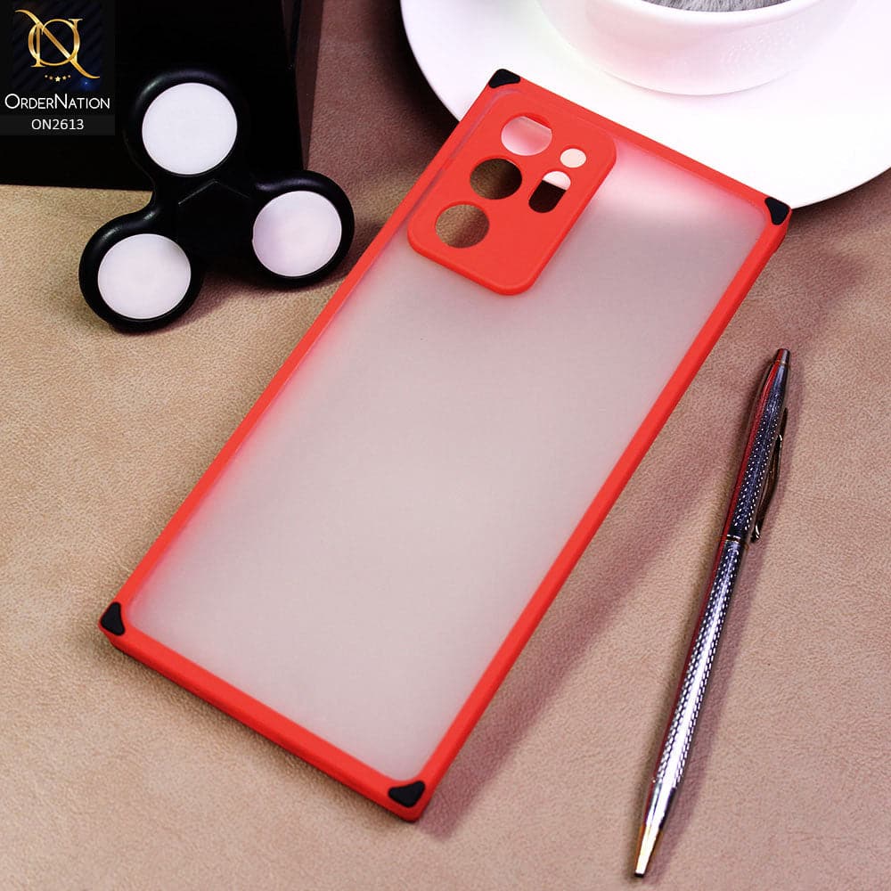 Samsung Galaxy Note 20 Ultra Cover - Red - Square Style Semi Tranparent Color Soft Frame Matte Hard Case