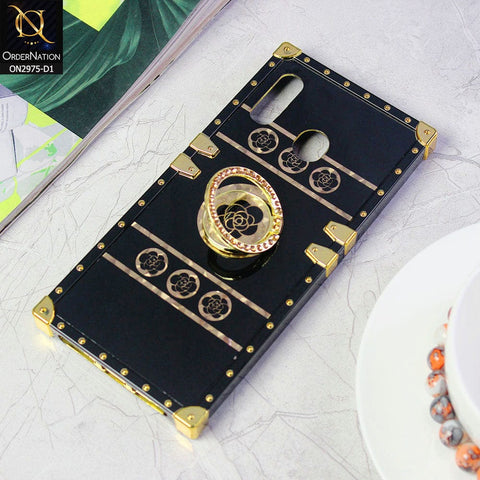 Samsung Galaxy A30 Cover - Design 1 - 3D illusion Gold Flowers Soft Trunk Case With Ring Holder