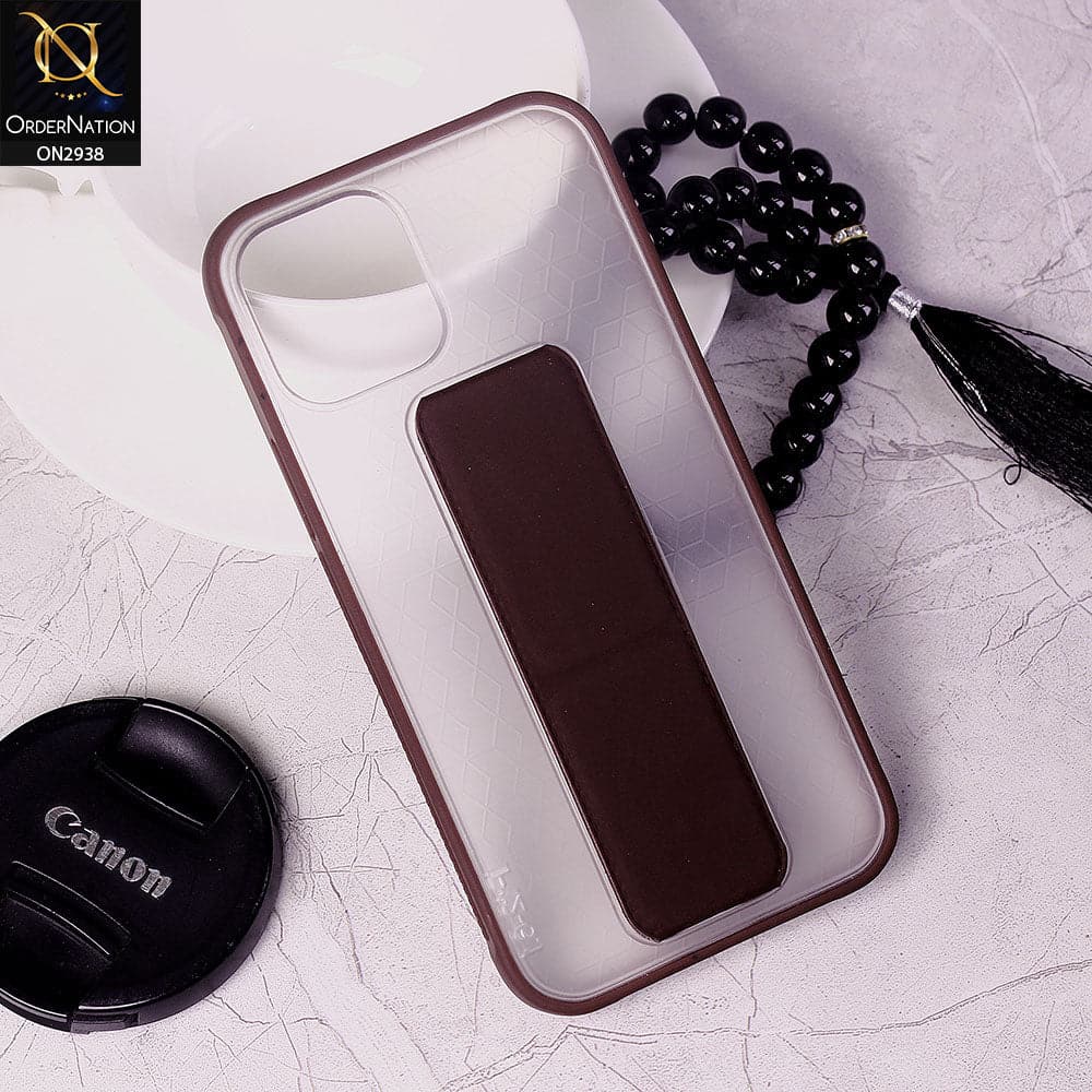 iPhone 11 Pro Max Cover - Brown - Elegant Matte Semi Transparent Case With Luxurious Leather Kickstand