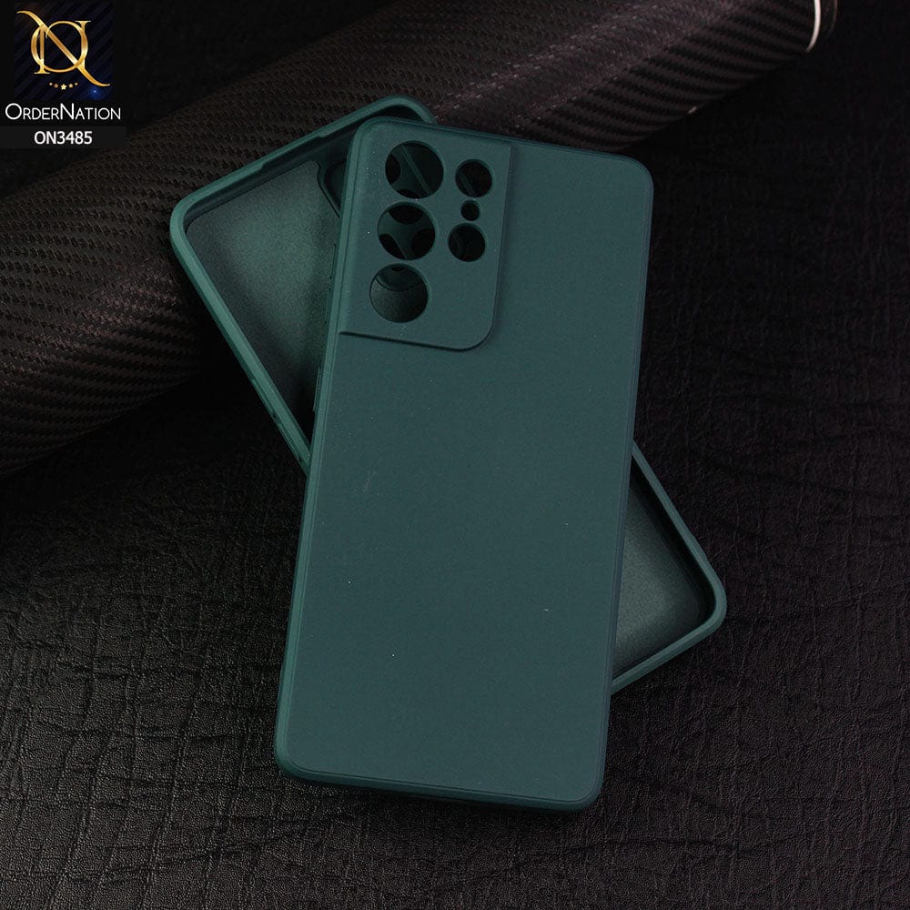 Samsung Galaxy S21 Ultra 5G Cover - Dark Green - ONation Silica Gel Series - HQ Liquid Silicone Elegant Colors Camera Protection Soft Case