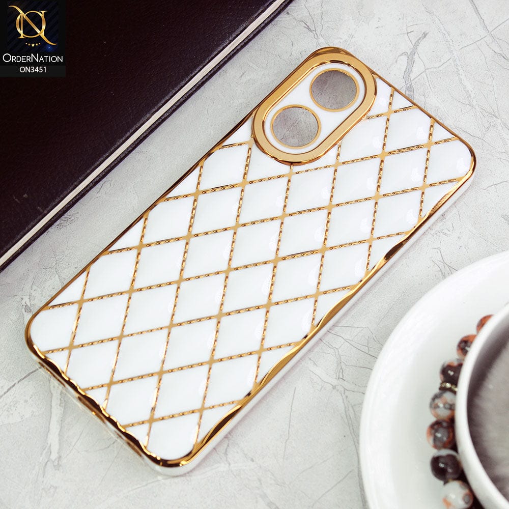 Vivo Y02s Cover - White - Soft TPU Shiny Electroplated Golden Lines Camera Protection Case