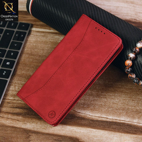 Samsung Galaxy S22 5G Cover - Red - ONation Business Flip Series - Premium Magnetic Leather Wallet Flip book Card Slots Soft Case