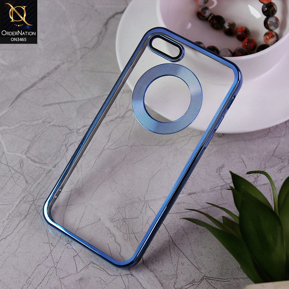 iPhone 8 / 7 Cover - Blue - Soft Color Borders Logo Hole With Camera Protection Clear Back Case