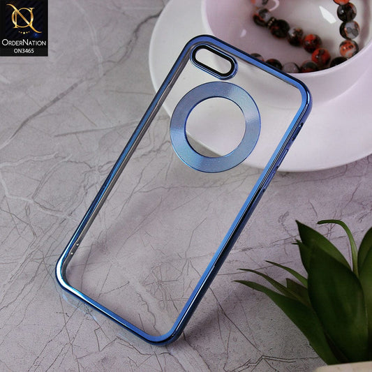 iPhone SE 2022 Cover - Blue - Soft Color Borders Logo Hole With Camera Protection Clear Back Case