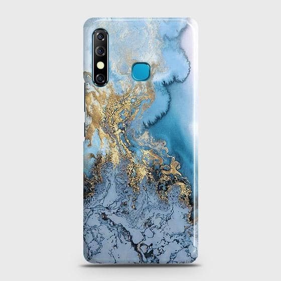 Infinix Hot 8 Cover - Trendy Golden & Blue Ocean Marble Printed Hard Case with Life Time Colors Guarantee