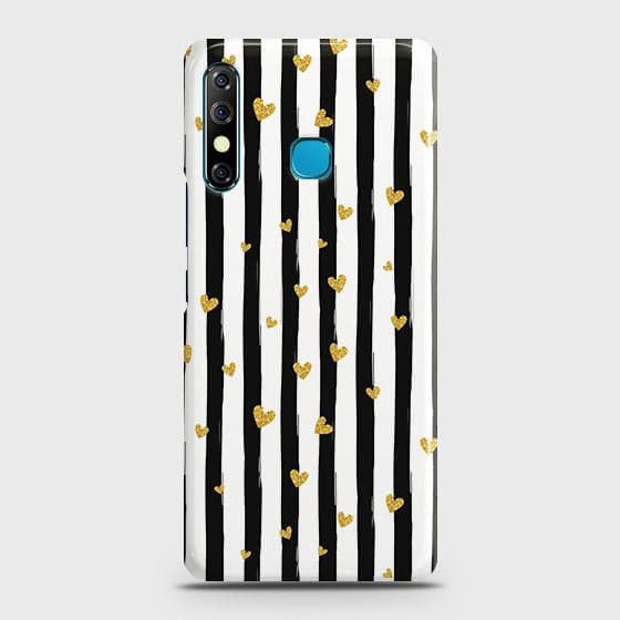 Infinix Hot 8 Cover - Trendy Black & White Lining With Golden Hearts Printed Hard Case with Life Time Colors Guarantee