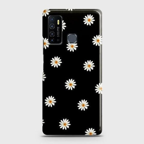 Infinix Hot 9 Cover - Matte Finish - White Bloom Flowers with Black Background Printed Hard Case with Life Time Colors Guarantee