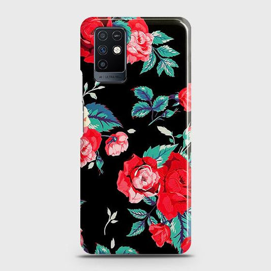 Infinix Note 10 Cover - Luxury Vintage Red Flowers Printed Hard Case with Life Time Colors Guarantee