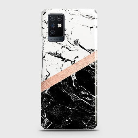 Infinix Note 10 Cover - Black & White Marble With Chic RoseGold Strip Case with Life Time Colors Guarantee