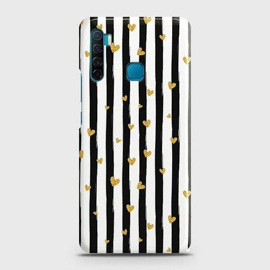 Infinix S5 Cover - Trendy Black & White Lining With Golden Hearts Printed Hard Case with Life Time Colors Guarantee(1b27)