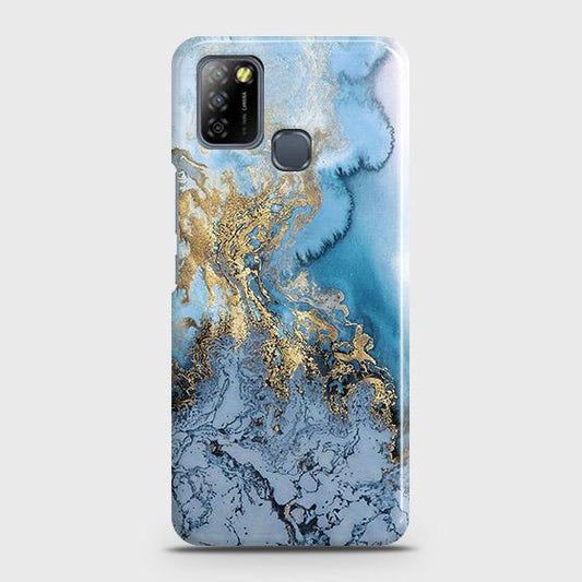 Infinix Smart 5 Cover - Trendy Golden & Blue Ocean Marble Printed Hard Case with Life Time Colors Guarantee ( Fast Delivery )