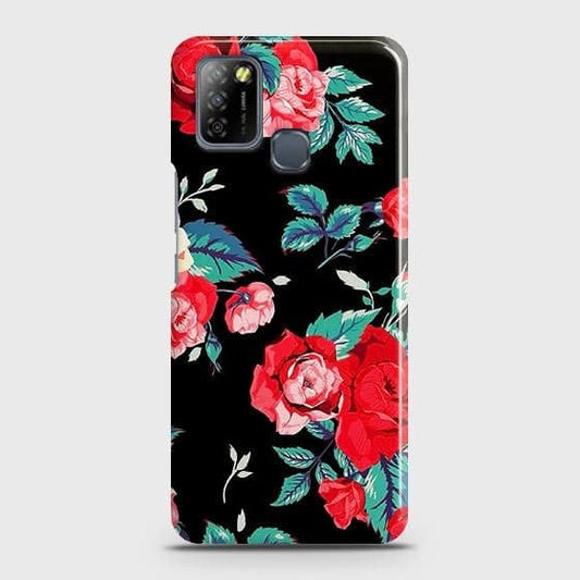Infinix Smart 5 Cover - Luxury Vintage Red Flowers Printed Hard Case with Life Time Colors Guaranteeb43
