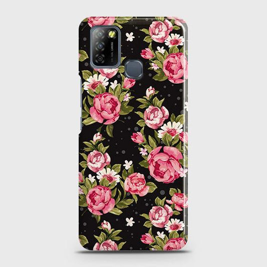 Infinix Smart 5 Cover - Trendy Pink Rose Vintage Flowers Printed Hard Case with Life Time Colors Guarantee